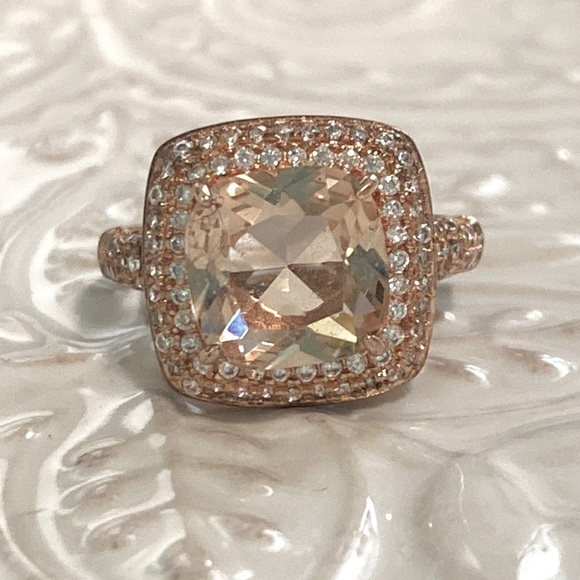 Morganite Diamond Cushion Cut Sterling Silver 14k Rose Gold Ring 4Ct Christmas - Picture 13 of 17